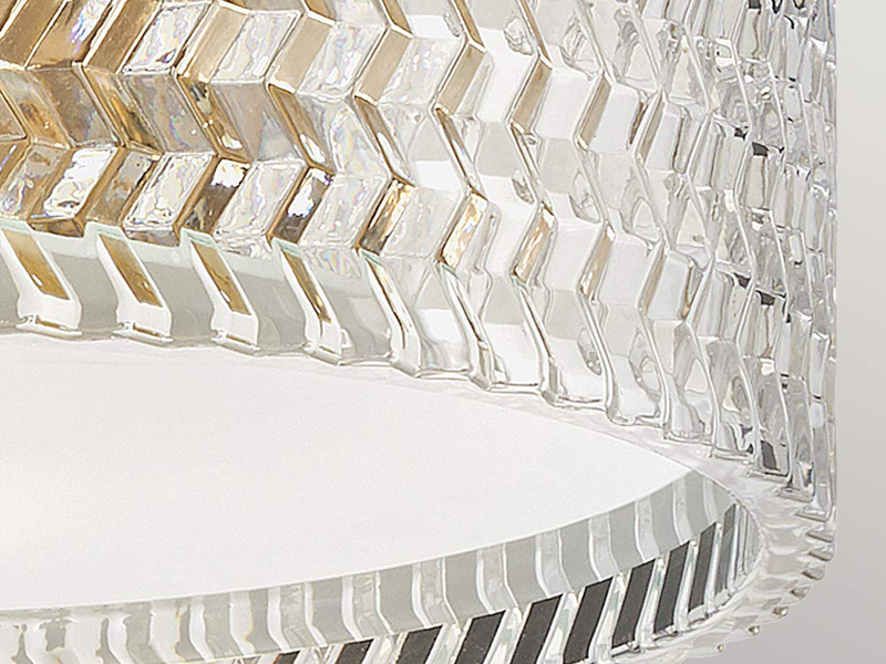 Retro Deckenleuchte ELLE Altmessing mit Chevron Glas Lampenschirm Ø 30,5cm