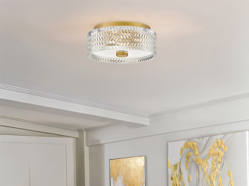 Retro Deckenleuchte ELLE Altmessing mit Chevron Glas Lampenschirm Ø 30,5cm