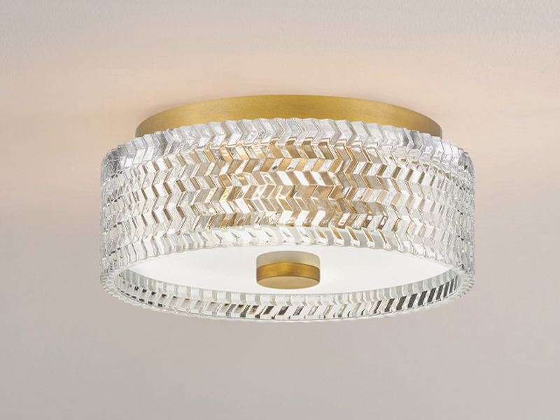 Retro Deckenleuchte ELLE Altmessing mit Chevron Glas Lampenschirm Ø 30,5cm