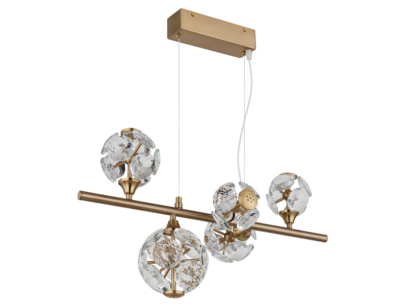 LED Pendelleuchte VIRINA 5-flammig Gold mit Kristall Glaskugeln, Breite 61cm