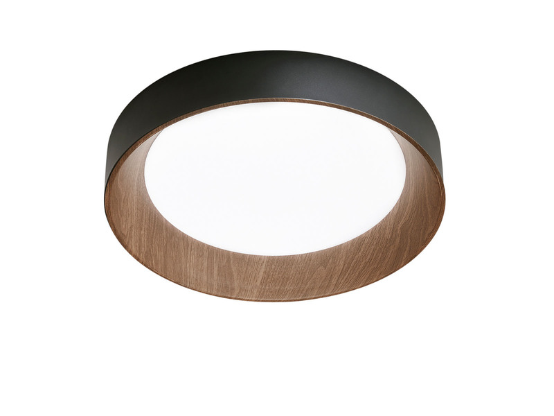 LED Deckenleuchte ARKA Schwarz mit Holzoptik & 3 Lichtfarben, Ø 40cm