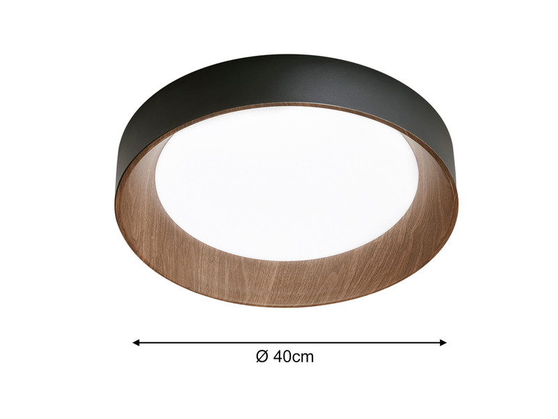 LED Deckenleuchte ARKA Schwarz mit Holzoptik, Ø 40cm