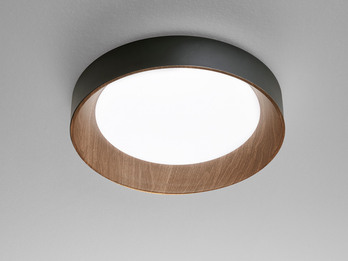 LED Deckenleuchte ARKA Schwarz mit Holzoptik & 3 Lichtfarben, Ø 40cm