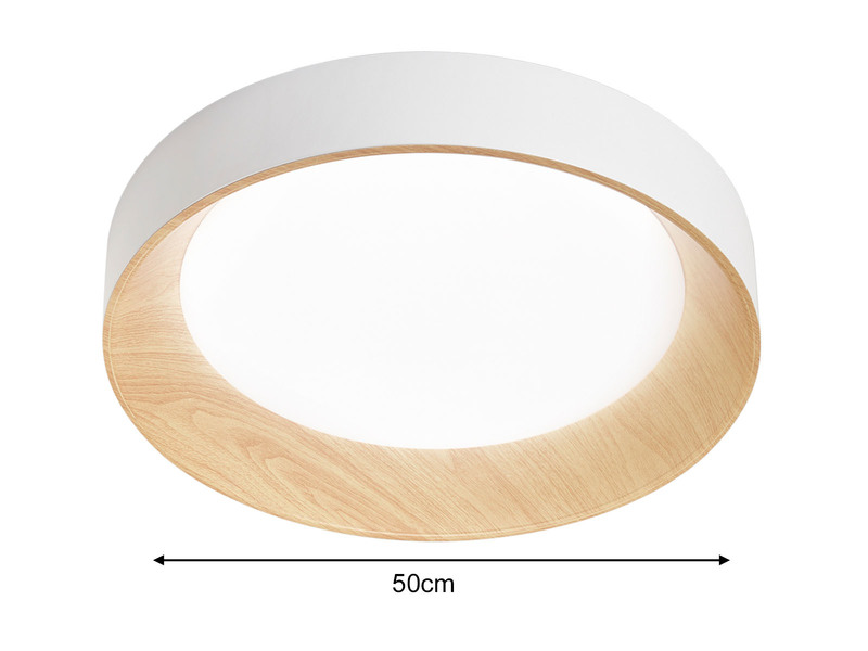 LED Deckenleuchte ARKA Weiß mit Holzoptik & 3 Lichtfarben, Ø 50cm