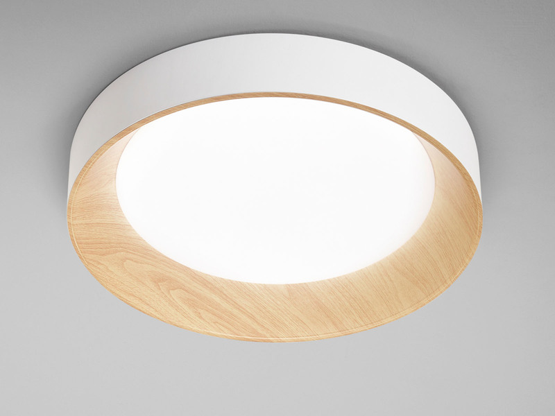 LED Deckenleuchte ARKA Weiß mit Holzoptik, hell & 3 Lichtfarben, Ø 50cm