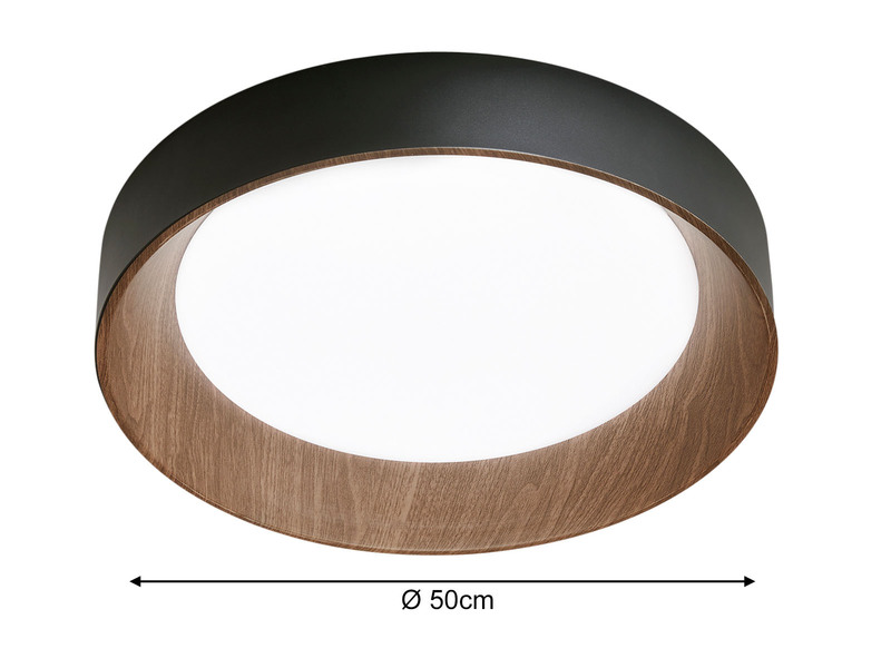 LED Deckenleuchte ARKA Schwarz mit Holzoptik & 3 Lichtfarben, Ø 50cm