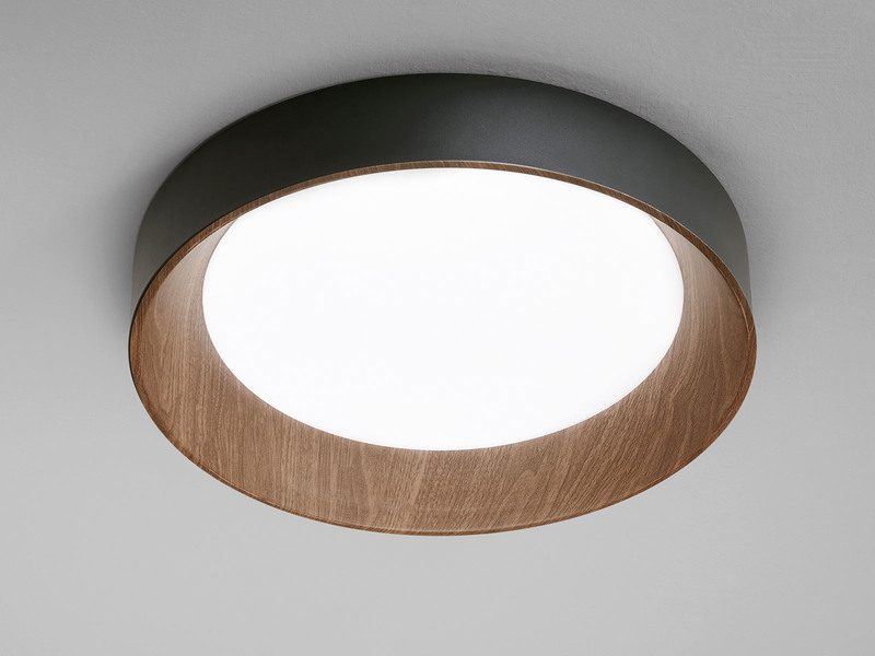 LED Deckenleuchte ARKA Schwarz mit Holzoptik, Ø 50cm