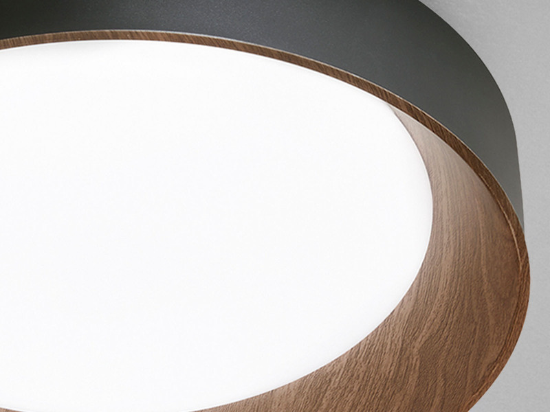 LED Deckenleuchte ARKA Schwarz mit Holzoptik, hell & 3 Lichtfarben Ø 50cm