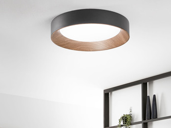 LED Deckenleuchte ARKA Schwarz mit Holzoptik, hell & 3 Lichtfarben Ø 50cm