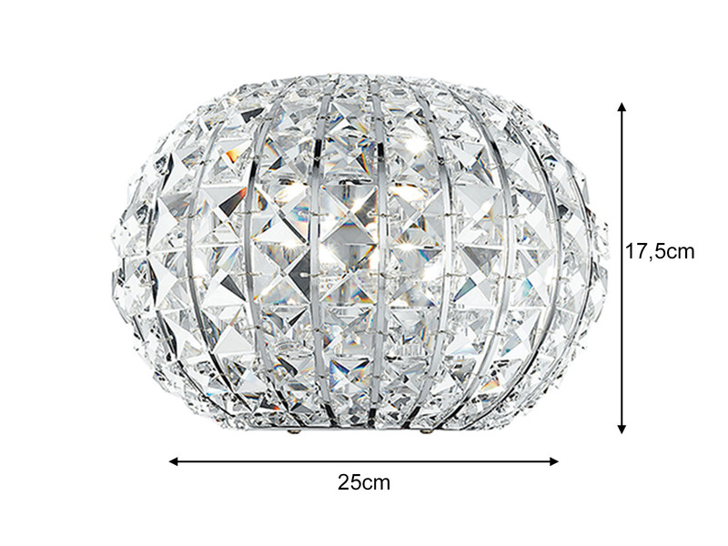 LED Wandlampe dimmbar, Chrom mit Glas Kristallen, Breite 25cm