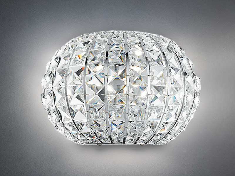 LED Wandlampe dimmbar, Chrom mit Glas Kristallen, Breite 25cm