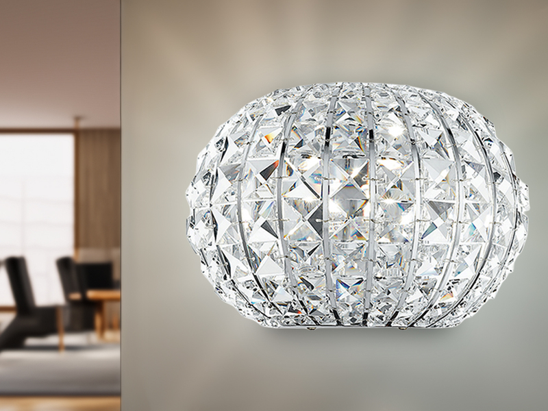 LED Wandlampe dimmbar, Chrom mit Glas Kristallen, Breite 25cm