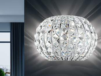 LED Wandlampe dimmbar, Chrom mit Glas Kristallen, Breite 25cm