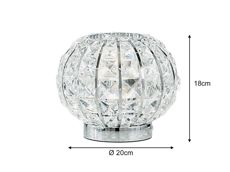 LED Kugel Tischlampe Chrom mit Glas Kristallen, Ø 20cm