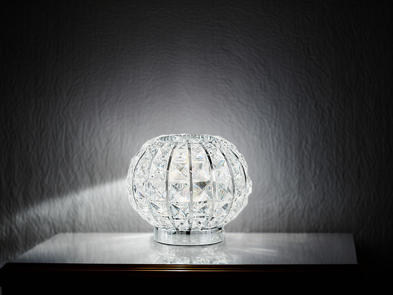 LED Kugel Tischlampe Chrom mit Glas Kristallen, Ø 20cm