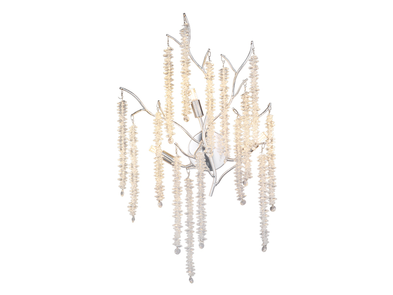 Ausgefallene LED Wandlampe Silber Chrom mit Kristall, Höhe 60cm