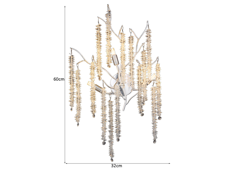 Ausgefallene LED Wandlampe Silber Chrom mit Kristall, Höhe 60cm