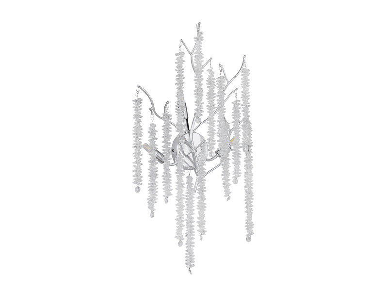 Ausgefallene LED Wandlampe Silber Chrom mit Kristall, Höhe 60cm