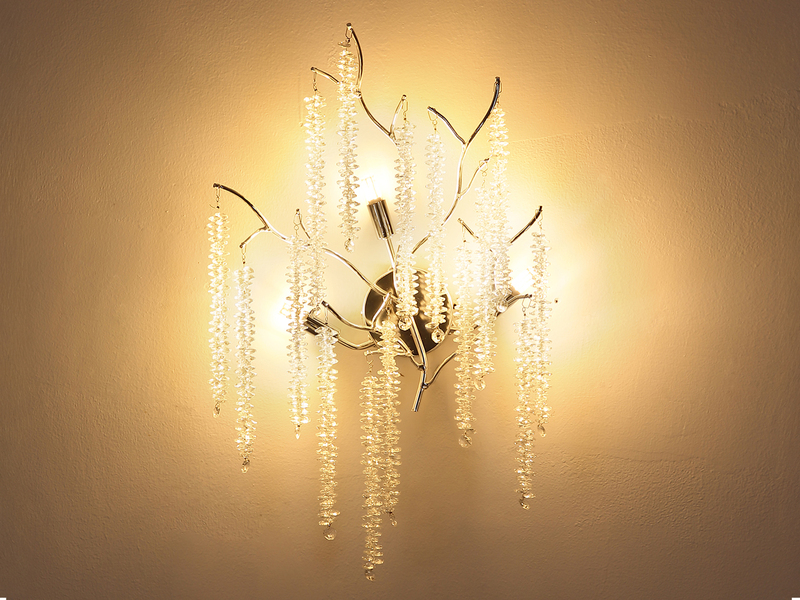 Ausgefallene LED Wandlampe Silber Chrom mit Kristall, Höhe 60cm