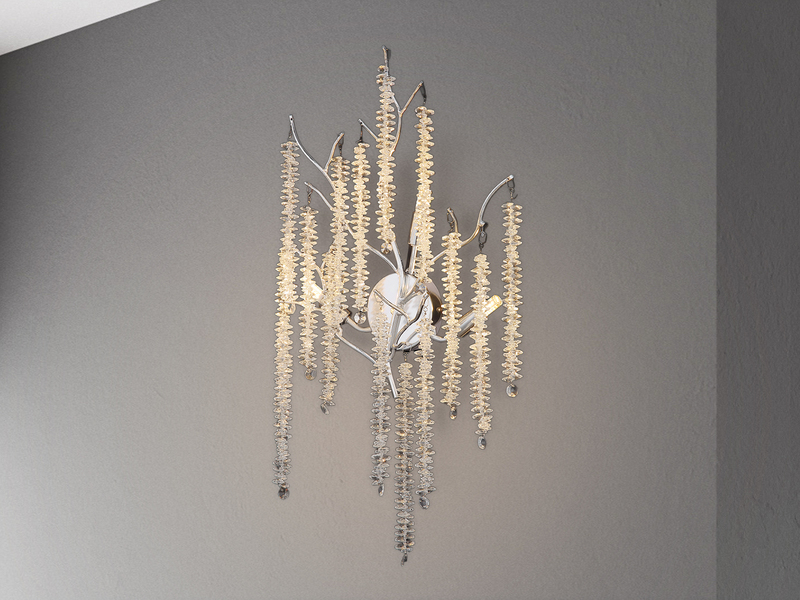 Ausgefallene LED Wandlampe Silber Chrom mit Kristall, Höhe 60cm
