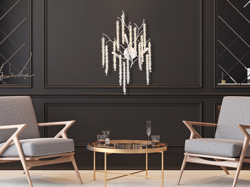 Ausgefallene LED Wandlampe Silber Chrom mit Kristall, Höhe 60cm