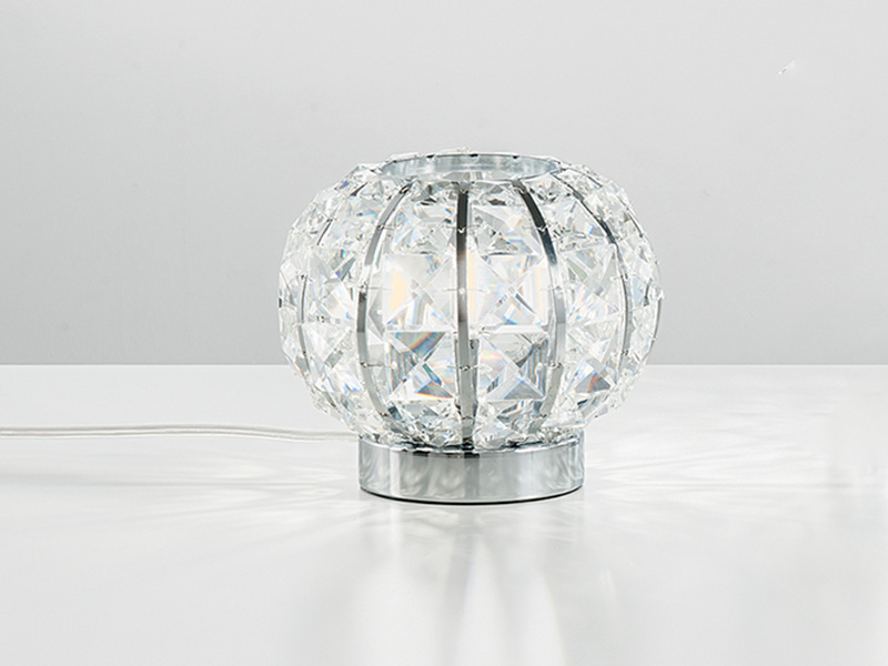 LED Kugel Tischlampe Chrom mit Glas Kristallen, Ø 16cm