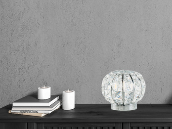LED Kugel Tischlampe Chrom mit Glas Kristallen, Ø 16cm