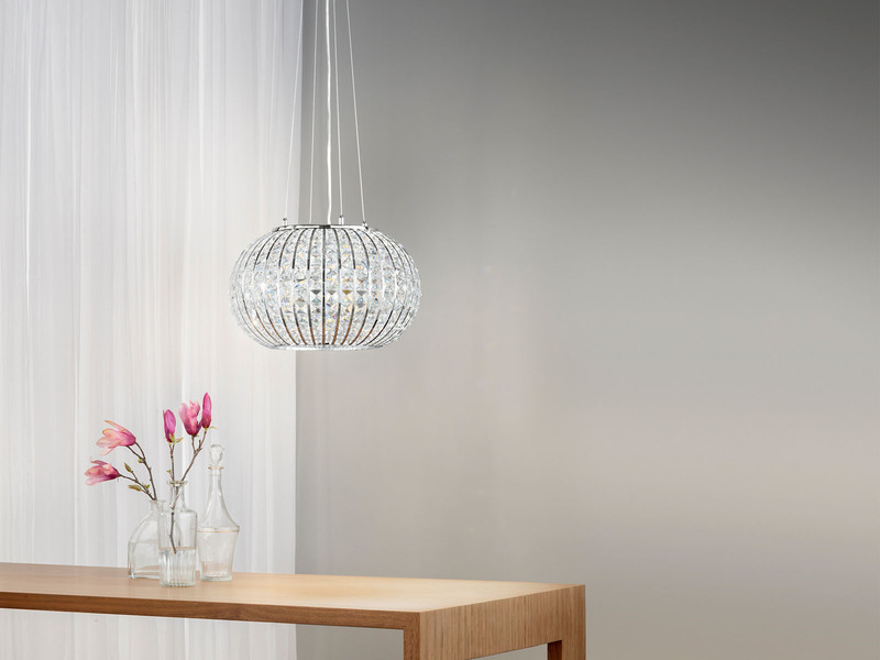 LED Kugel Hängelampe dimmbar, Chrom mit Glas Kristallen, Ø 45cm