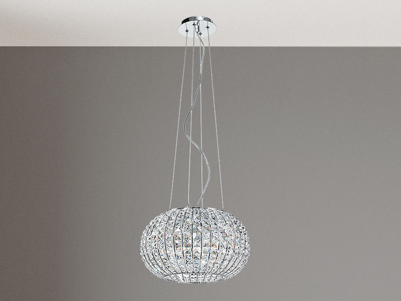 LED Kugel Hängelampe dimmbar, Chrom mit Glas Kristallen, Ø 45cm