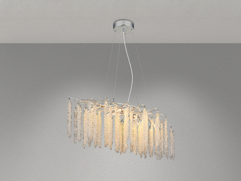 Moderner LED Kronleuchter Silber Chrom mit Glas Kristall, Breite 100cm