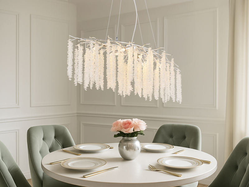 Moderner LED Kronleuchter Silber Chrom mit Glas Kristall, Breite 100cm