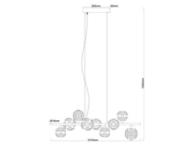 LED Pendelleuchte VIRINA 9-flammig Silber mit Kristall Glaskugeln, Breite 101cm