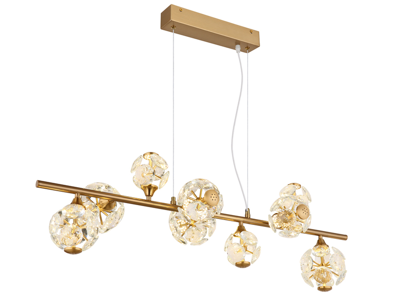 LED Pendelleuchte VIRINA 9-flammig Gold mit Kristall Glaskugeln, Breite 101cm