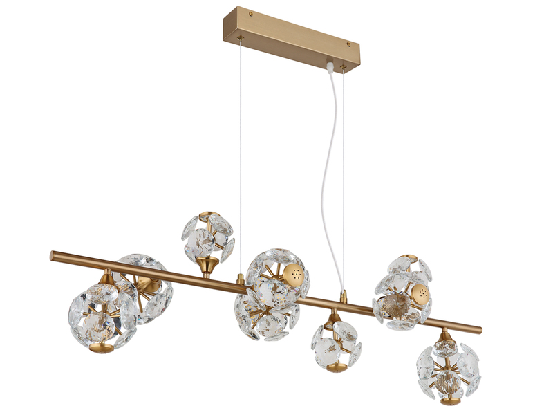 LED Pendelleuchte VIRINA 9-flammig Gold mit Kristall Glaskugeln, Breite 101cm