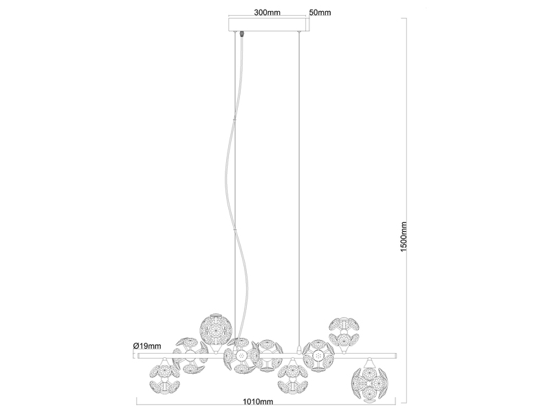 LED Pendelleuchte VIRINA 9-flammig Gold mit Kristall Glaskugeln, Breite 101cm