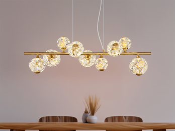 LED Pendelleuchte VIRINA 9-flammig Gold mit Kristall Glaskugeln, Breite 101cm