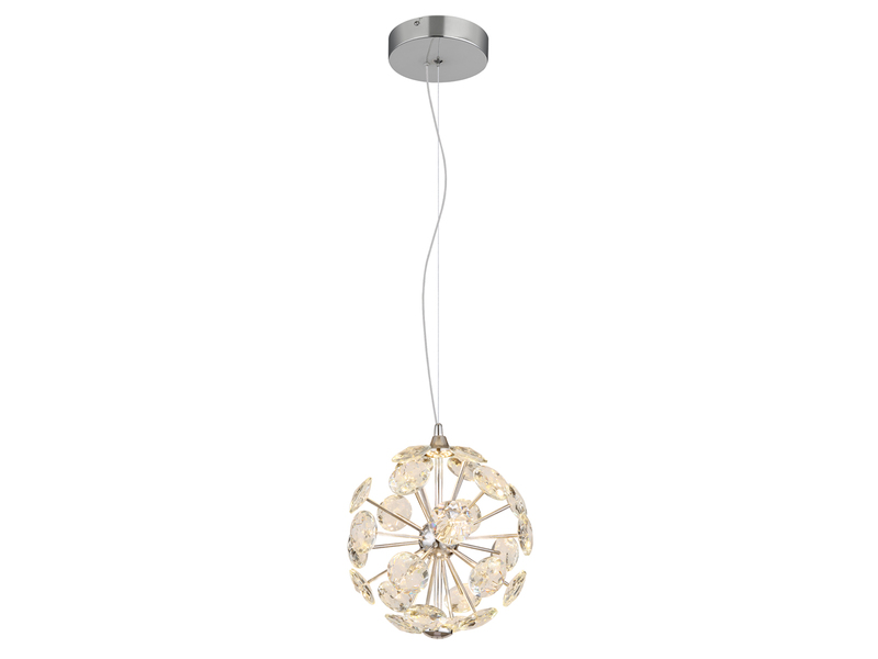 LED Pendelleuchte VIRINA Silber Kugellampe aus K9 Kristallen, Ø 28cm
