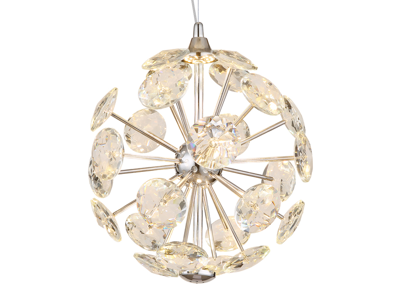 LED Pendelleuchte VIRINA Silber Kugellampe aus K9 Kristallen, Ø 28cm