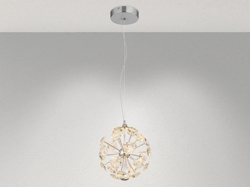 LED Pendelleuchte VIRINA Silber Kugellampe aus K9 Kristallen, Ø 28cm