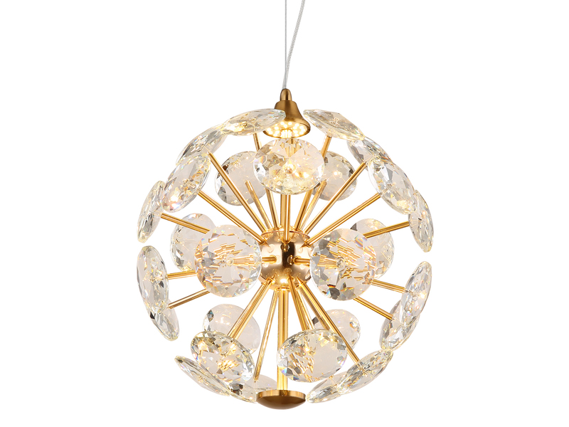 LED Pendelleuchte VIRINA Gold Kugellampe aus K9 Kristallen, Ø 28cm