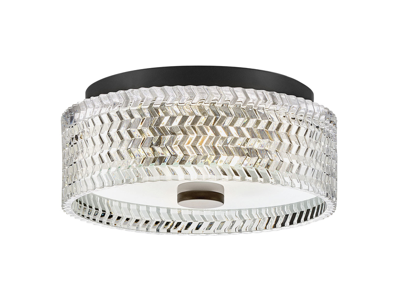 Retro LED Deckenleuchte Schwarz mit Chevron Glas Lampenschirm Ø 30,5cm