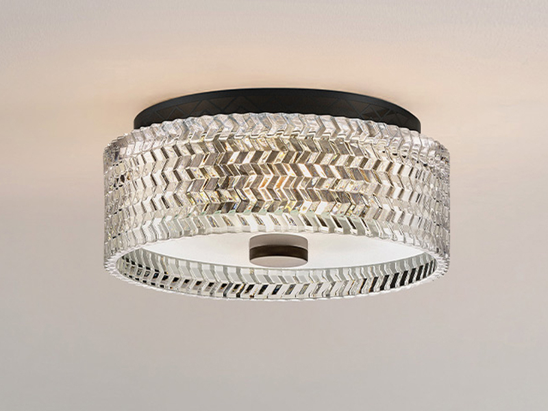 Retro LED Deckenleuchte Schwarz mit Chevron Glas Lampenschirm Ø 30,5cm