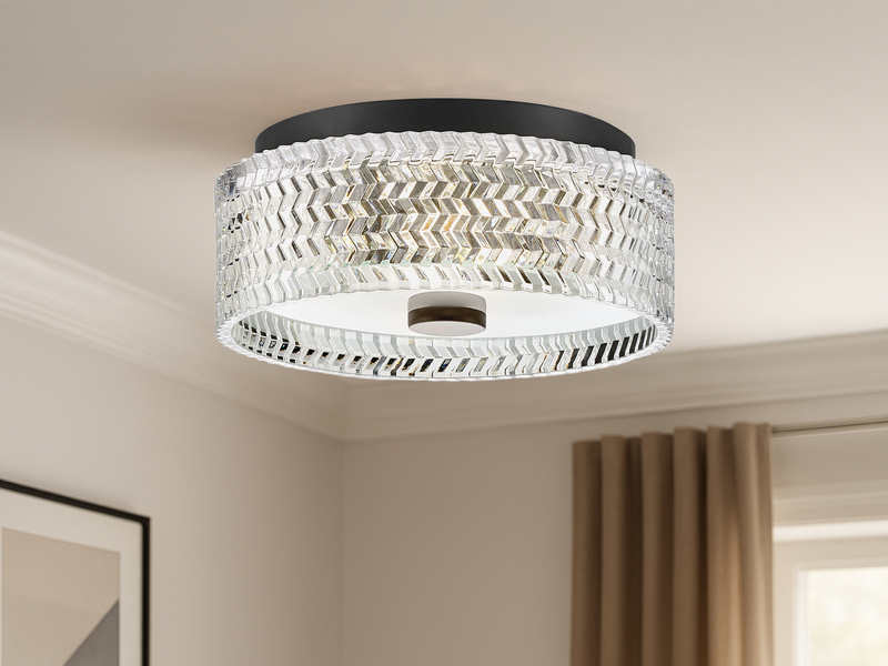 Retro LED Deckenleuchte Schwarz mit Chevron Glas Lampenschirm Ø 30,5cm