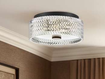Retro LED Deckenleuchte Schwarz mit Chevron Glas Lampenschirm Ø 30,5cm