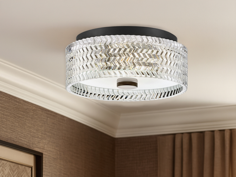 Retro LED Deckenleuchte Schwarz mit Chevron Glas Lampenschirm Ø 30,5cm