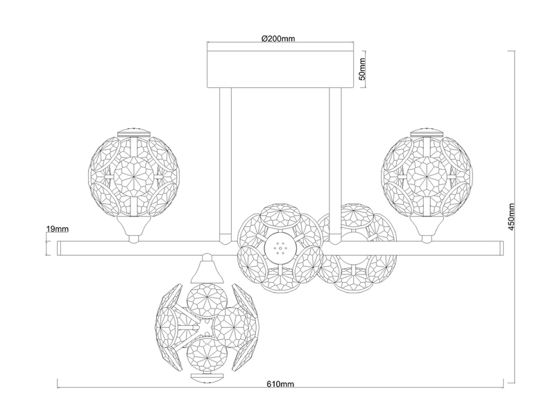 LED Deckenleuchte VIRINA 5-flammig Silber mit Kristall Glaskugeln, Breite 61cm