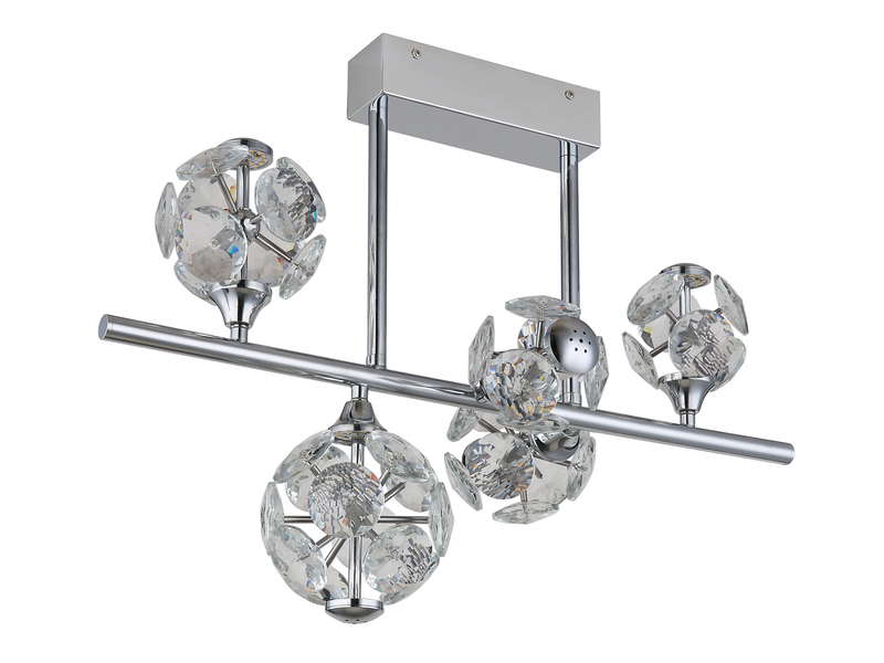 LED Deckenleuchte VIRINA 5-flammig Silber mit Kristall Glaskugeln, Breite 61cm