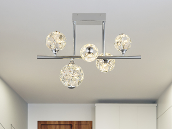 LED Deckenleuchte VIRINA 5-flammig Silber mit Kristall Glaskugeln, Breite 61cm