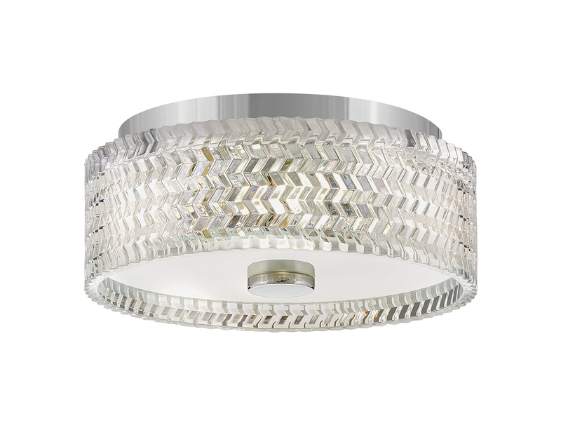 Retro LED Deckenleuchte Silber Chrom mit Chevron Glas Lampenschirm Ø 30,5cm