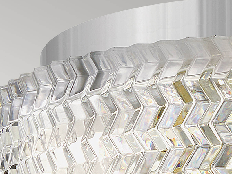 Retro LED Deckenleuchte Silber Chrom mit Chevron Glas Lampenschirm Ø 30,5cm